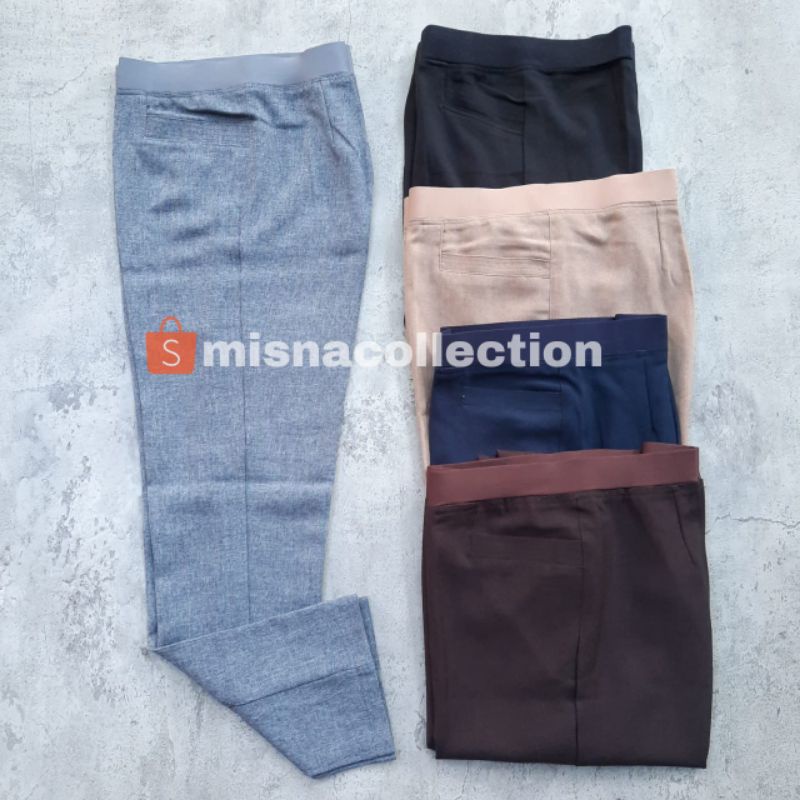 Celana bahan wanita pinggang karet