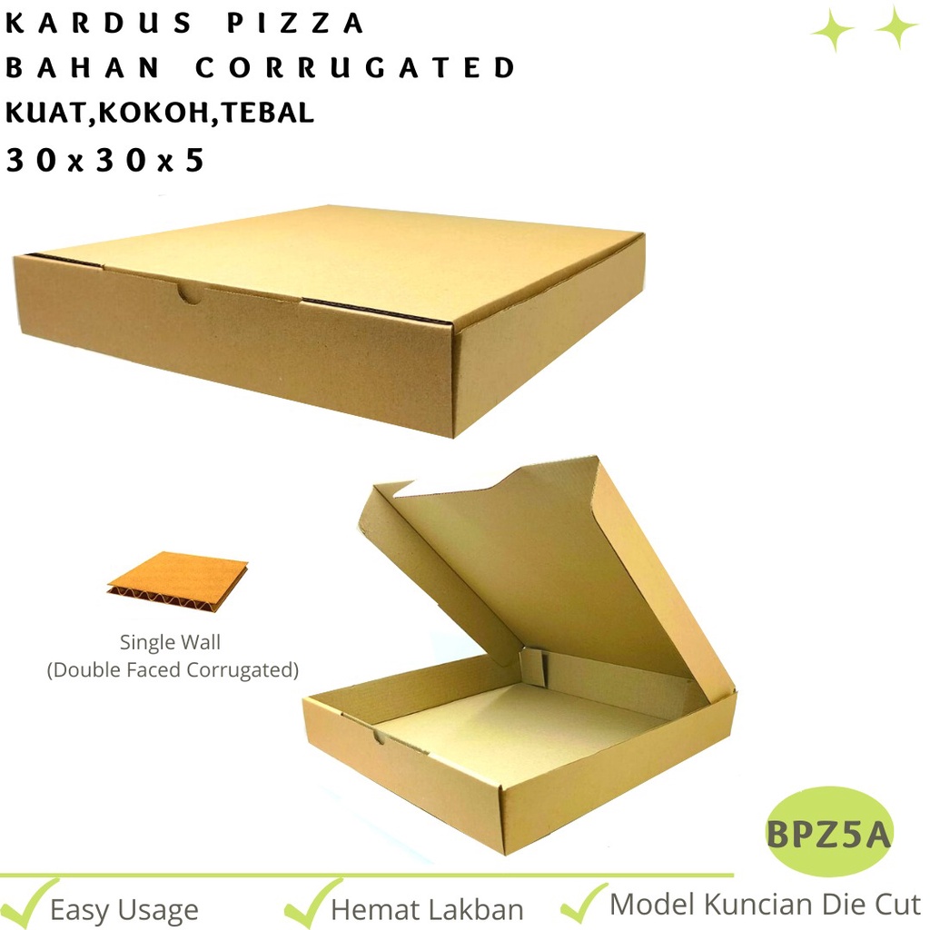 Kardus Pizza 30X30X5 Die Cut Eflute (BPZ5A-Corrugated)