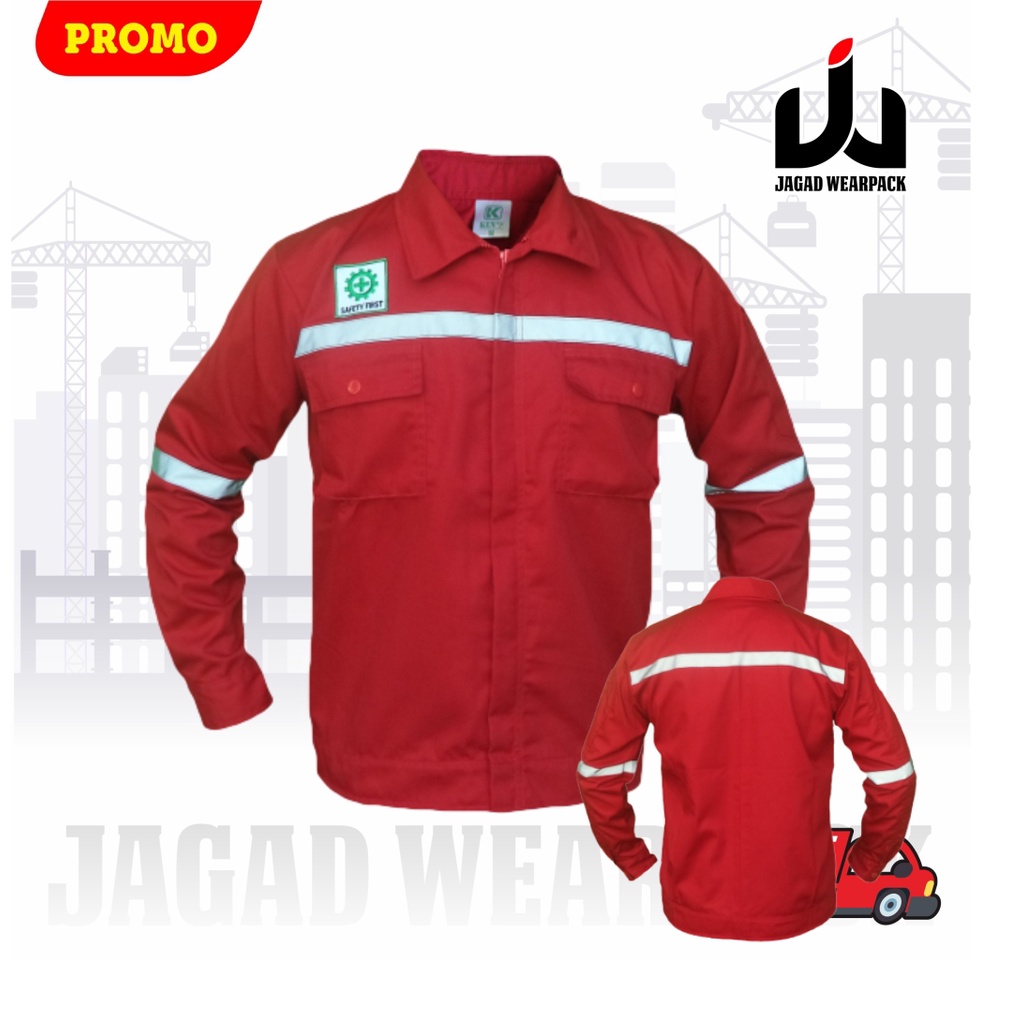 Wearpack Safety Katelpak Atasan Kemeja Kerja Potongan Lengan Panjang Baju Kerja MERAH POLOS