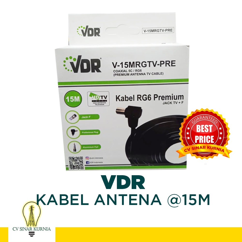 KABEL ANTENA VDR VEDORA + JACK TV F 5C RG6 HITAM 15 METER standar nasional