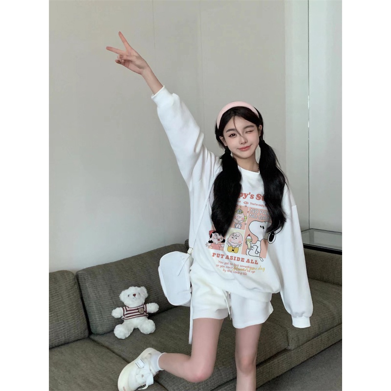 EUNII Sweater Lengan Panjang Cartoon Snoopy Korean Style/Sweater Crop/Baju Wanita/Switer Wanita