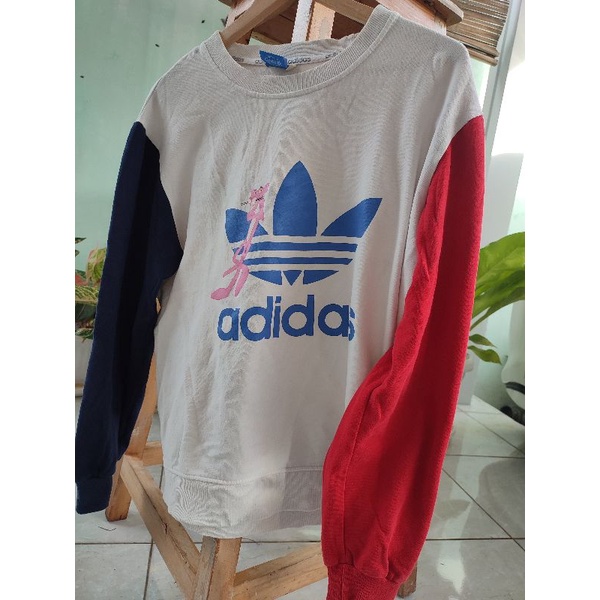 CREWNECK SWEATER ADIDAS ORIGINAL SECOND BRAND UNISEX CEWEK COWOK LENGAN MERAH BIRU