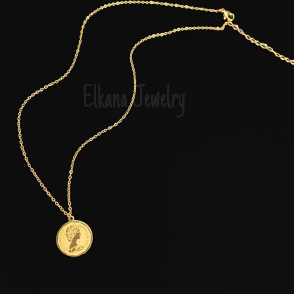 KALUNG TITANIUM COIN GOLD ELIZABETH Perhiasan super berkelas korea anti karat dan anti luntur