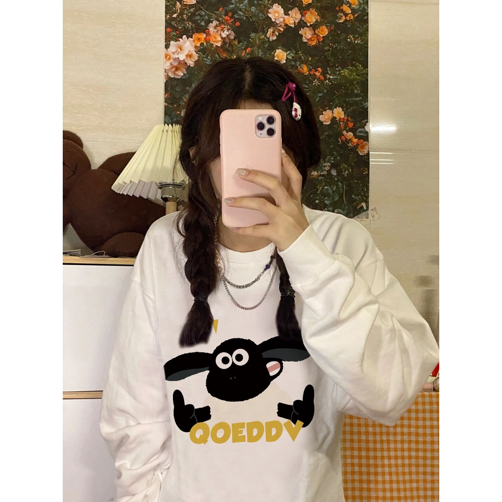 EUNII Sweater Lengan Panjang Cute Little Lamb Korean Style/Hoodie Oversize/Baju Wanita/Switer Wanita