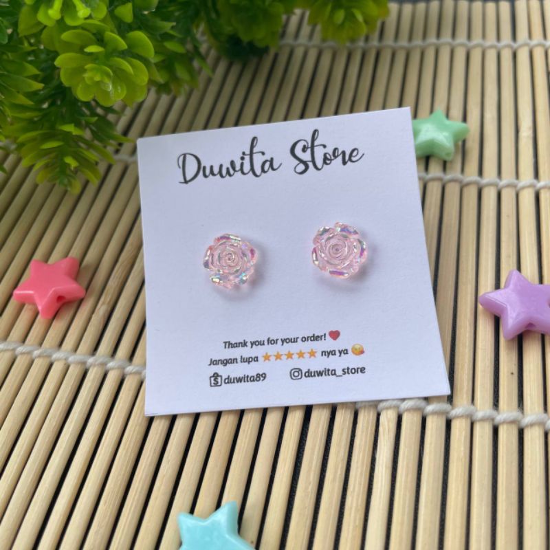 HANDMADE ANTING TUSUK PLASTIK ANAK/DEWASA MOTIF MAWAR BENING