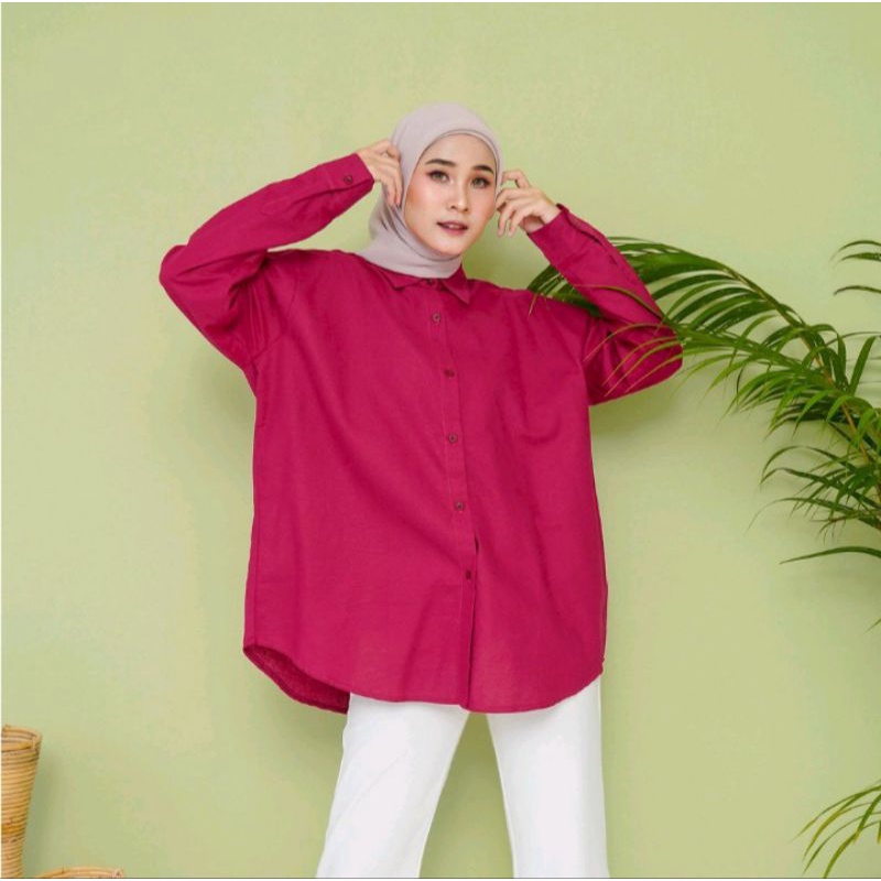 Atasan Kemeja Linen Wanita Oversize Pocket - Kemeja Basic Wanita
