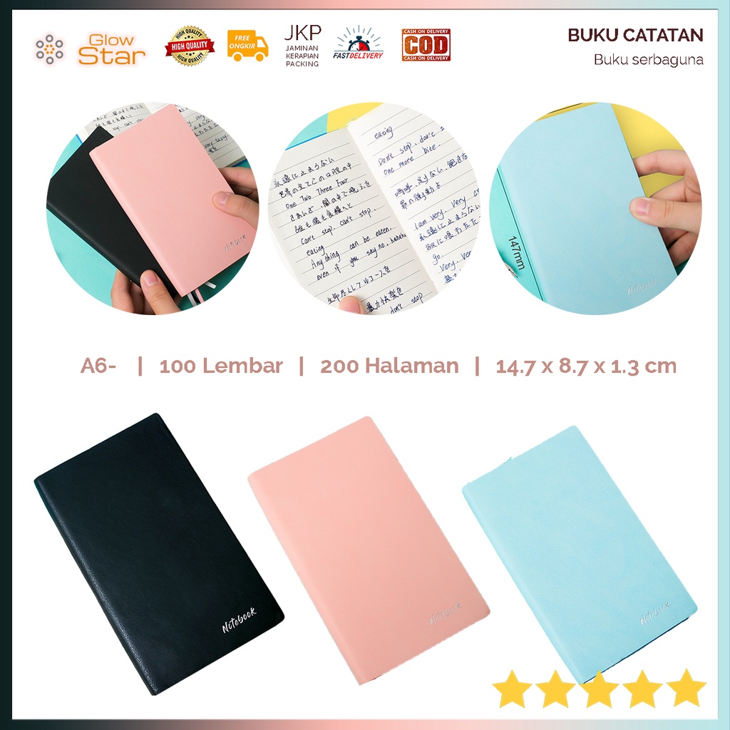 Note A6 Buku Cover Kulit Dompet Premium Catatan Tulis Kerja Cover Kulit Kertas Blue Grey Memo Menulis Line Garis Pink Blue Notebook Elegant Polos Garis Memo