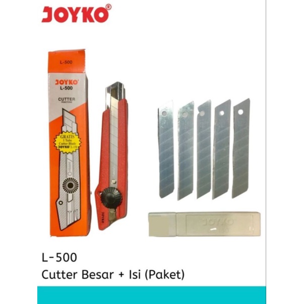 Cutter Besar JOYKO L500 Bonus Refill Pisau 1 Tube isi 5pcs Kater L 500