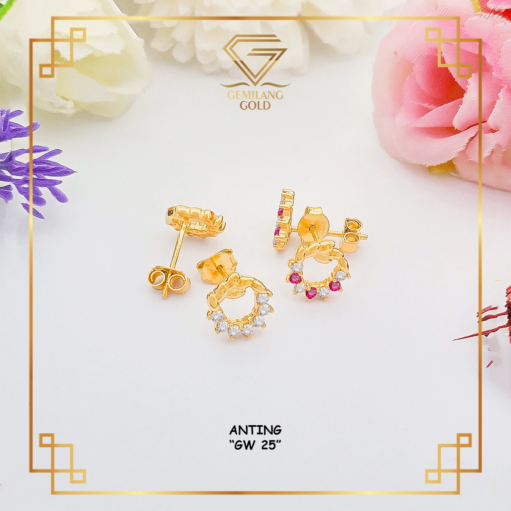 ANTING EMAS TUSUK KADAR 300 (6K) & 375 (8K) MODEL GIWANG ANTING GIWANG EMAS BUNGA MAWAR SIMPLE & MEW