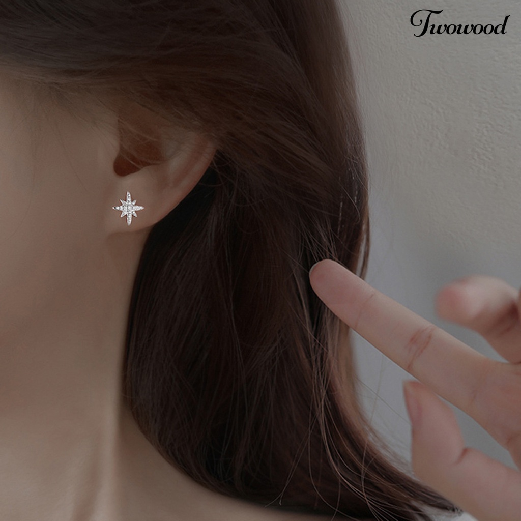 1 Pc Anting Stud Berlian Imitasi Bentuk Bintang Bulat Gaya Korea Untuk Wanita