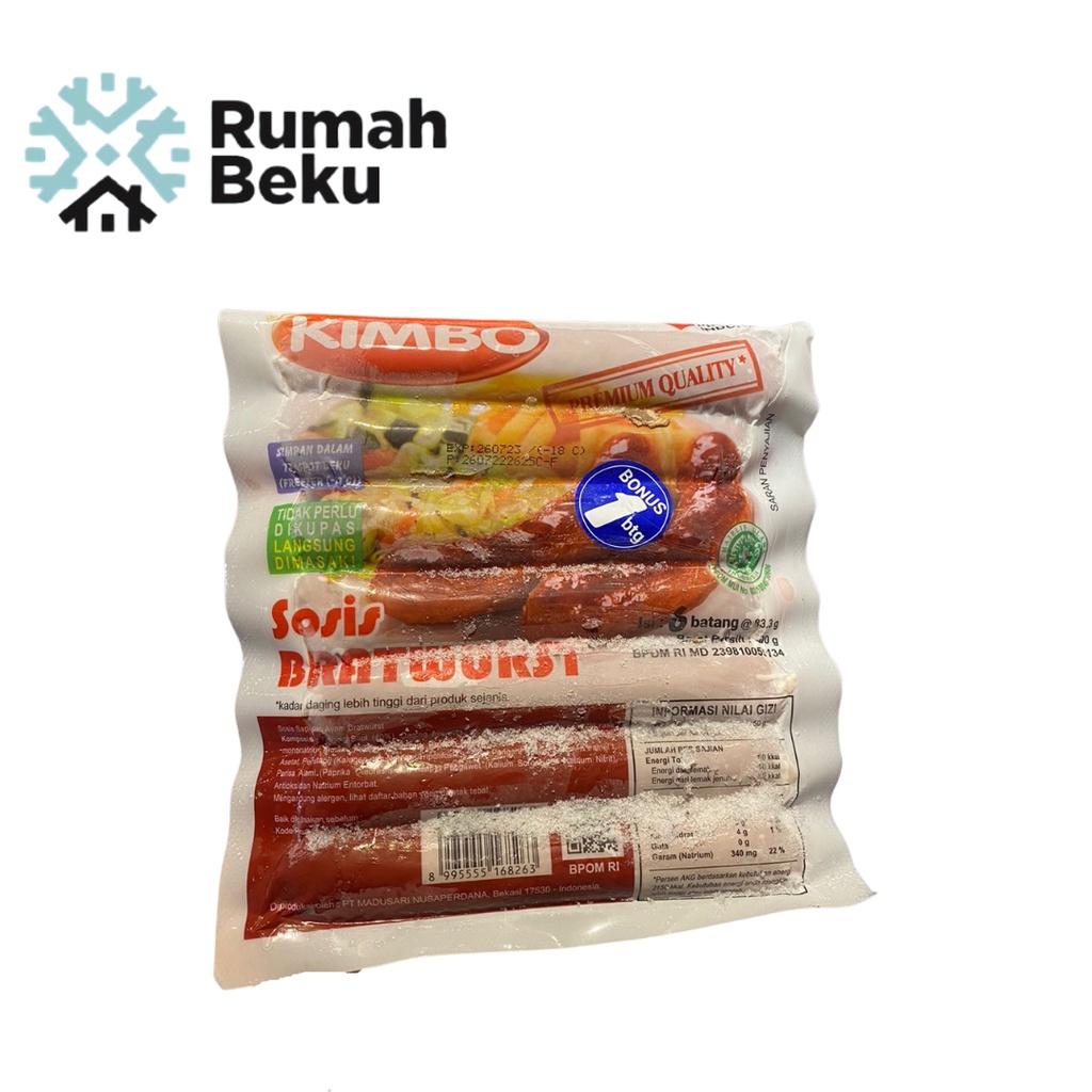 

KIMBO Sosis Bratwurst Isi 6 BONUS 1 Premium Quality 500gr Frozenfood