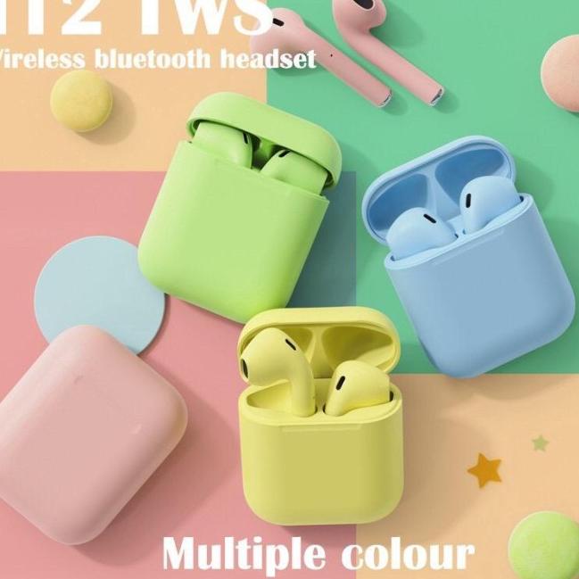 i12 Earphones Bluetooth 5.0 Earphone Matte Macaron Earbuds TWS Wireles - Hitam