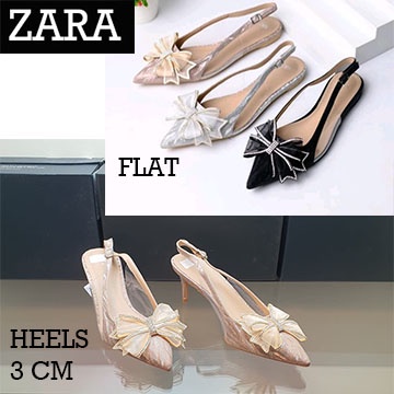 Sepatu Hak Wanita ZS147 Heels Hels 3 cm dan Flat Sandals Tali Belakang Kerja Pesta Import Kekinian T
