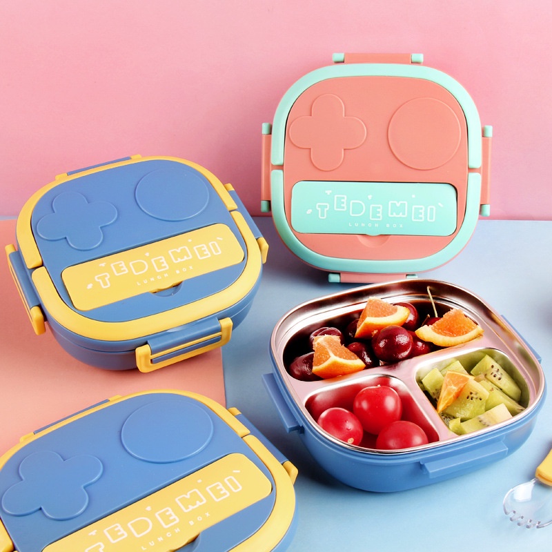 KOTAK MAKAN / LUNCH BOX ANAK &quot;TEDEMEI&quot; STAINLESS STEEL 304 PREMIUM 3 SEKAT + KOTAK