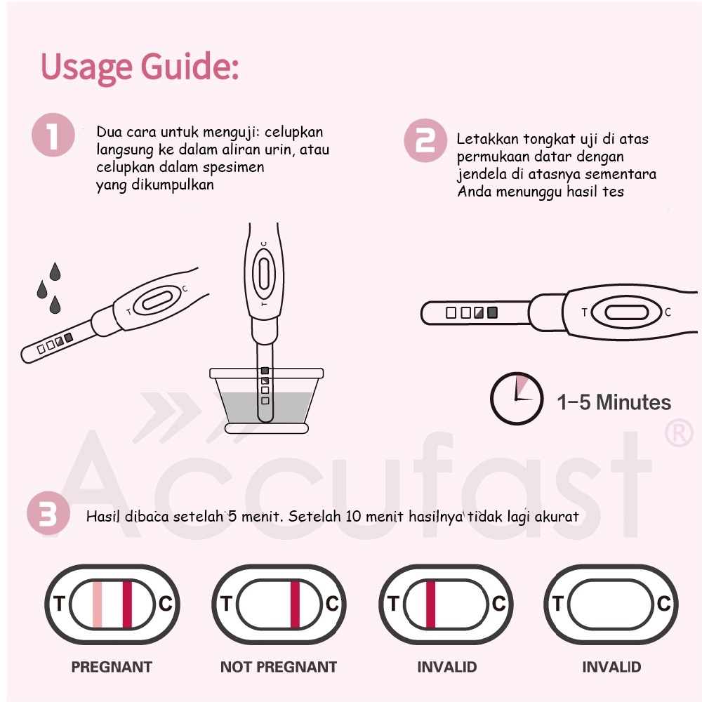 ACCUFAST Test Pack Kehamilan 5Pcs Alat Tes Kehamilan Satu Langkah 99,99% Akurasi