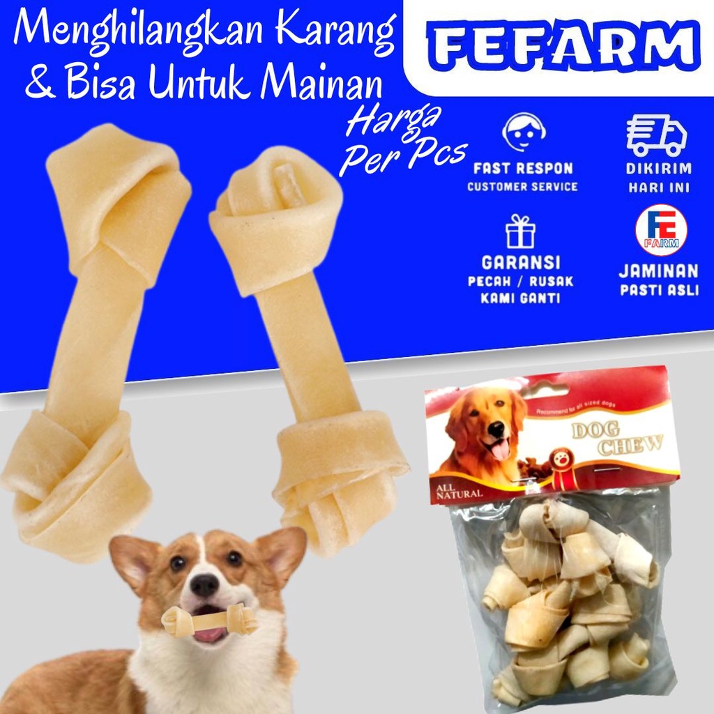 Snack Tulang -Tulangan Gigitan Anjing Knot Bone Rasa Natural Cemilan Tulang Anjing FEFARM