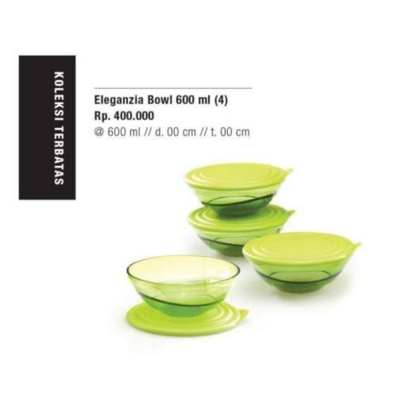 Tupperware eleganzia bowl 600ml (1pc) mangkok hijau ungu