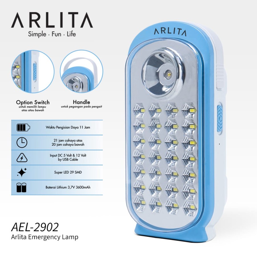 Arlita Emergency Lamp AEL-2902 Lampu Emegency LED Lampu Darurat AEL2902