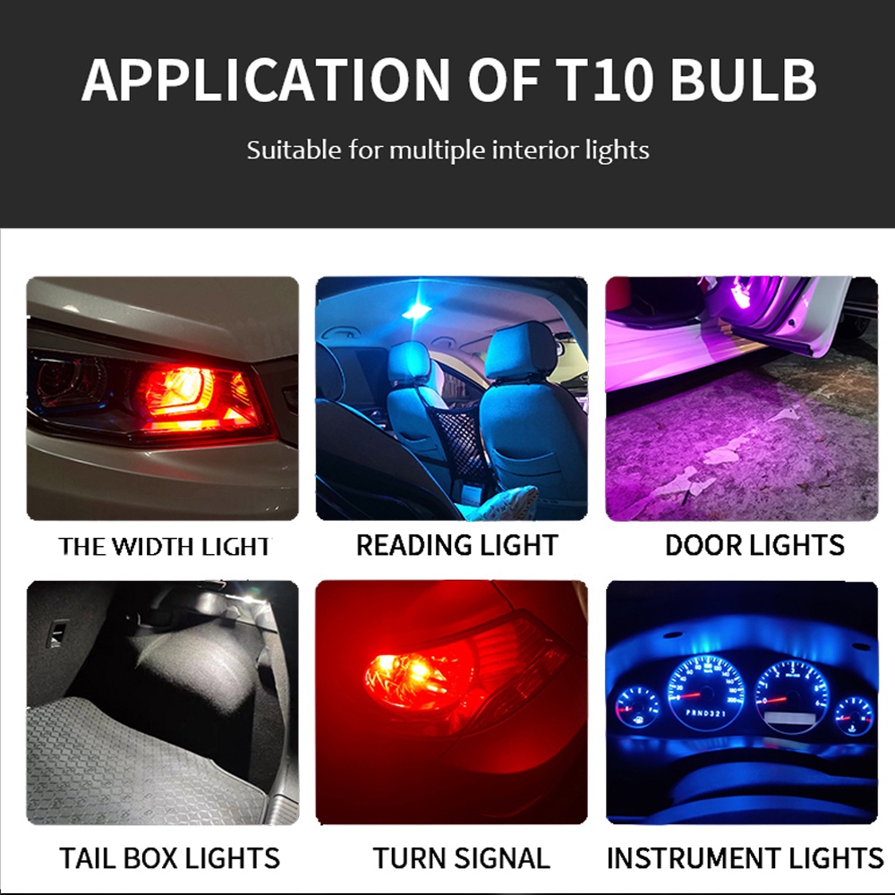 5pcs Lampu led cob t10 w5w 6000k 12v Warna Putih Untuk Plat Nomor Mobil