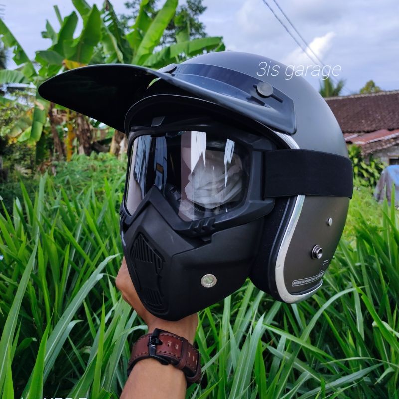 HELM BOGO RETRO MASKER MASK/PET FULL LEHER SNI