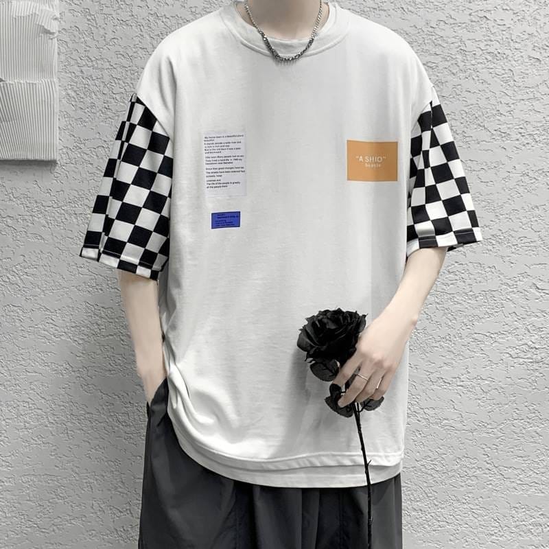 KIYOWO-Baju Kasual Kaos Atasan Chiesa Lengan Pendek Modern Pria