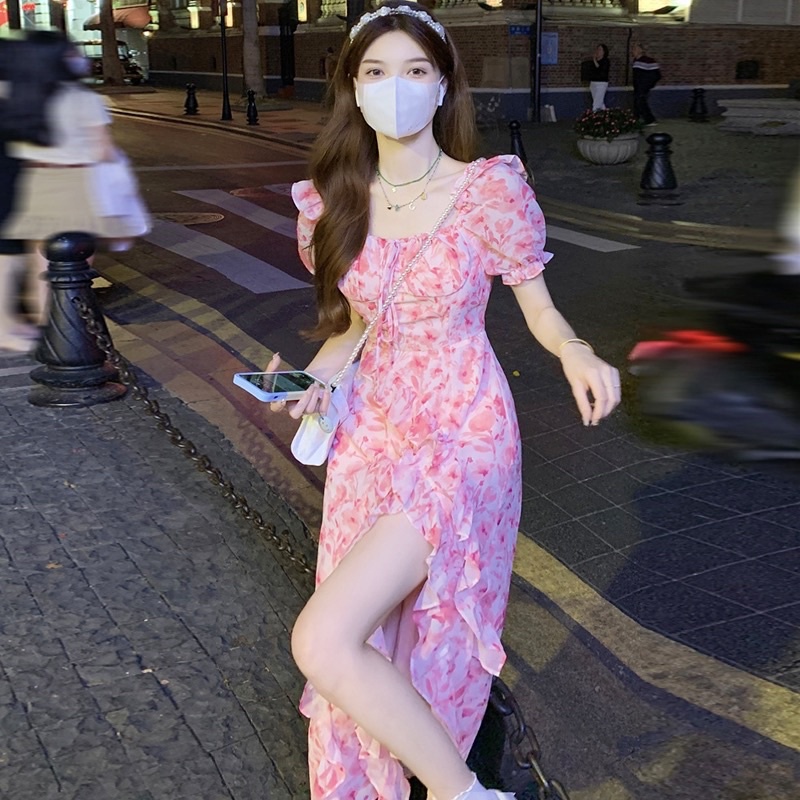 Korean Women Floral Midi Dress Gaun Wanita M190