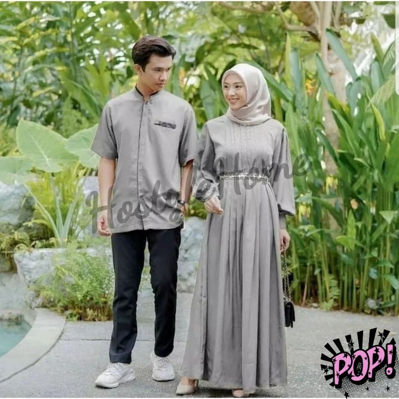 (New) RALINA COUPLE - Baju Couple Kurta Gamis Busui Brokat Brukat Mutiara Rempel Renda Dress Pasanga