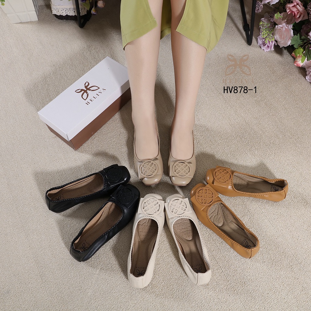 HELIVA TIFFANY Slip On Shoes Bahan Kulit Strech Fit Ballerina Sepatu Flat Teplek Ujung Bulat HV878-1 Original Brand