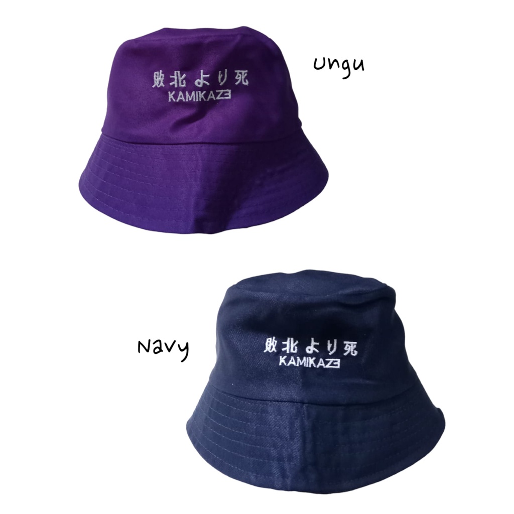Bucket Hat Bordir Kamikaze Unisex Bahan Cotton Drill Kualitas Premium