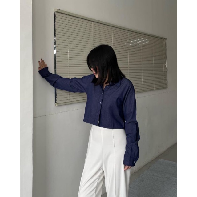 Lyn Shirt Crop Top | Kemeja Wanita | Hijab Friendly - 3506D
