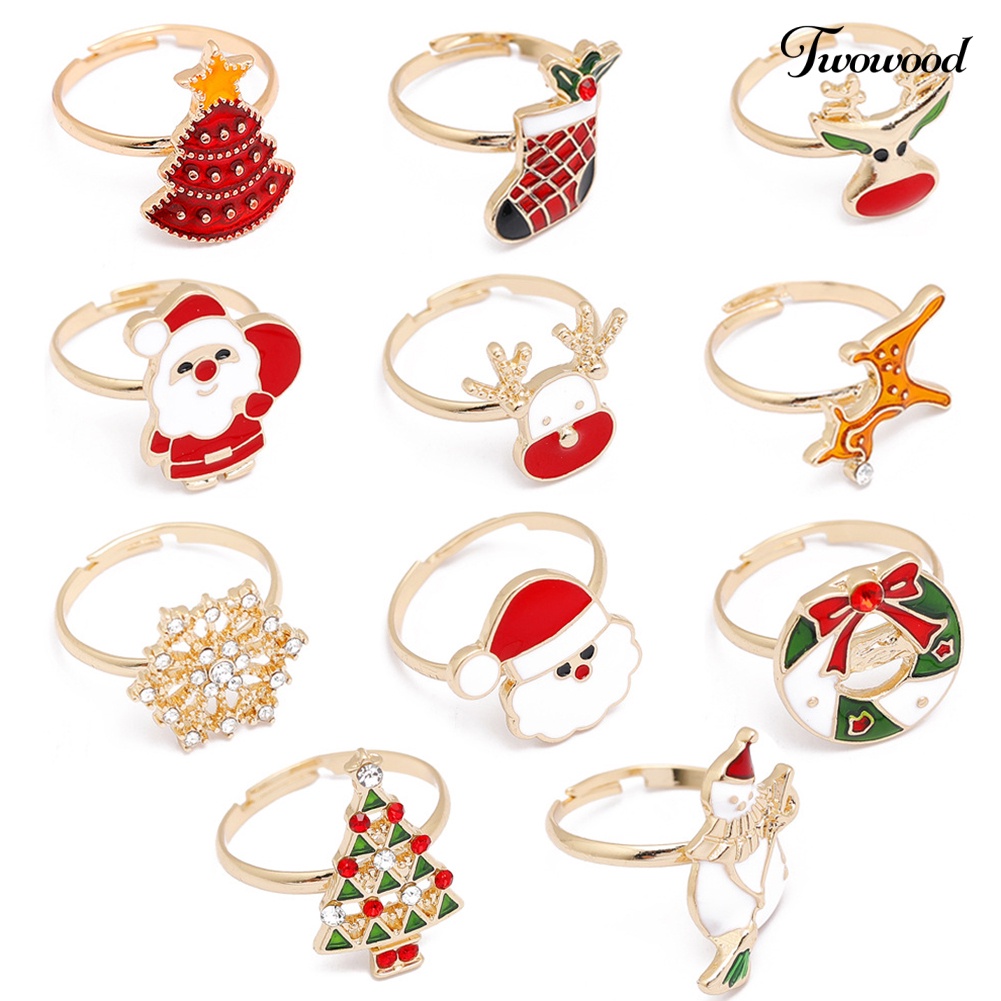 Cincin Desain Kartun Snowman Elk Pohon Natal Snowflake Bahan Alloy Untuk Anak