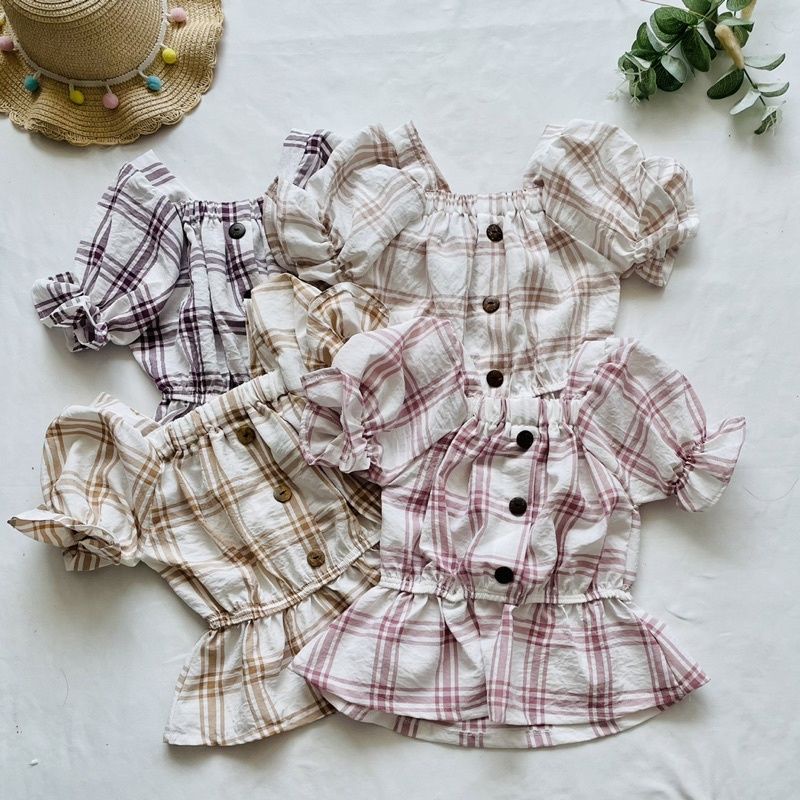 Setelan Baju Ifana Sabrina Kids Korean Style / One Set Blouse Top Anak Perempuan Lengan Balon 2-4 Tahun