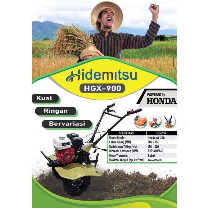 Mesin Cultivator Mini Tiller Bajak Sawah Honda Hidemitsu Hgx900