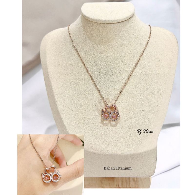 Kalung Titanium asli Stainless steel Bandul Swan Angsa Swarovsky Premium Quality Anti karat anti alergi Kn019