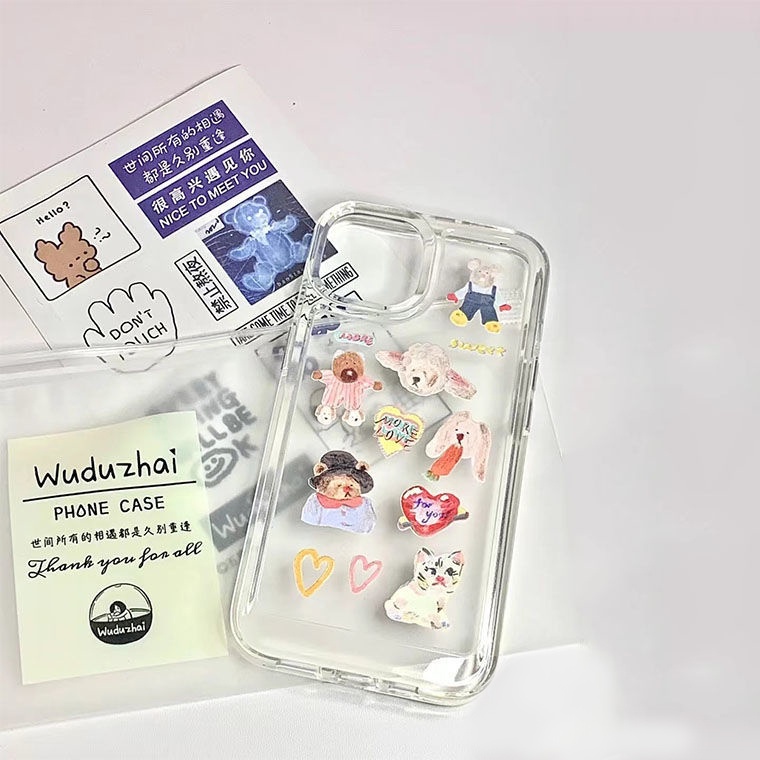 IPHONE Soft Case Hewan Lucu Kompatibel Untuk Iphone14 13 12 11 Pro XS Max XR X8 7 Plus Casing Ponsel Transparan TPU Silikon Shockproof Cover
