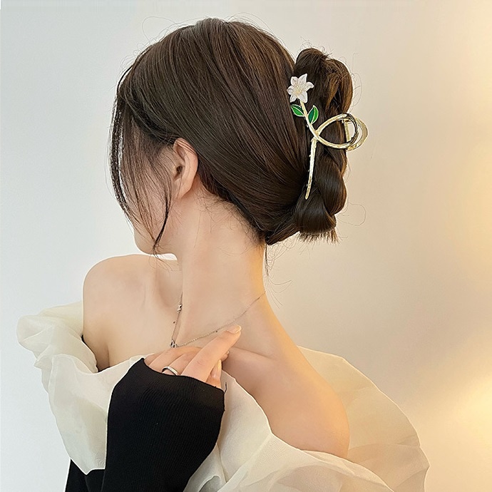 Jepit Rambut Korea Bahan Besi 11cm Motif Bunga Jasmine Jedai Logam Alloy JUMBO Korean