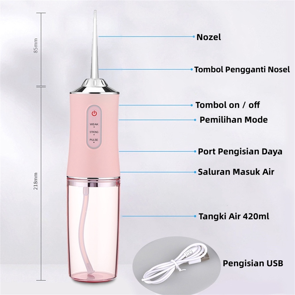 COD Portable Oral care Water Flosser 4 Heads 240ML Oral Irrigator USB Rechargeable 3Modes Water Flosser Cordless / Teeth Multifunctional Water Spray