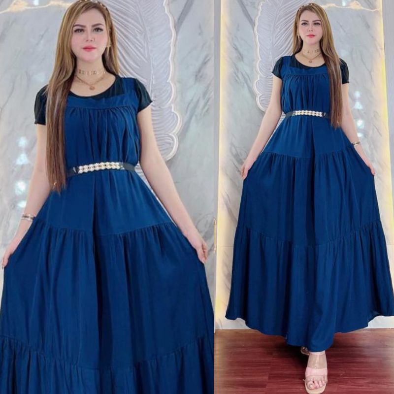 DRESS OVERALL SUSUN REMPEL SUPER KLOK LEBAR FREEBELT MUTIARA