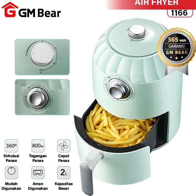 TERBARU GM Bear Penggoreng Elektrik Tanpa Minyak 1166 - Air Fryer Green