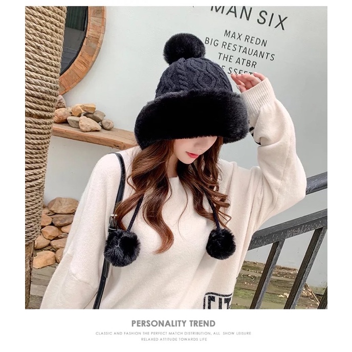 Topi Bulu Pompom Musim Dingin Winter Fur Hat