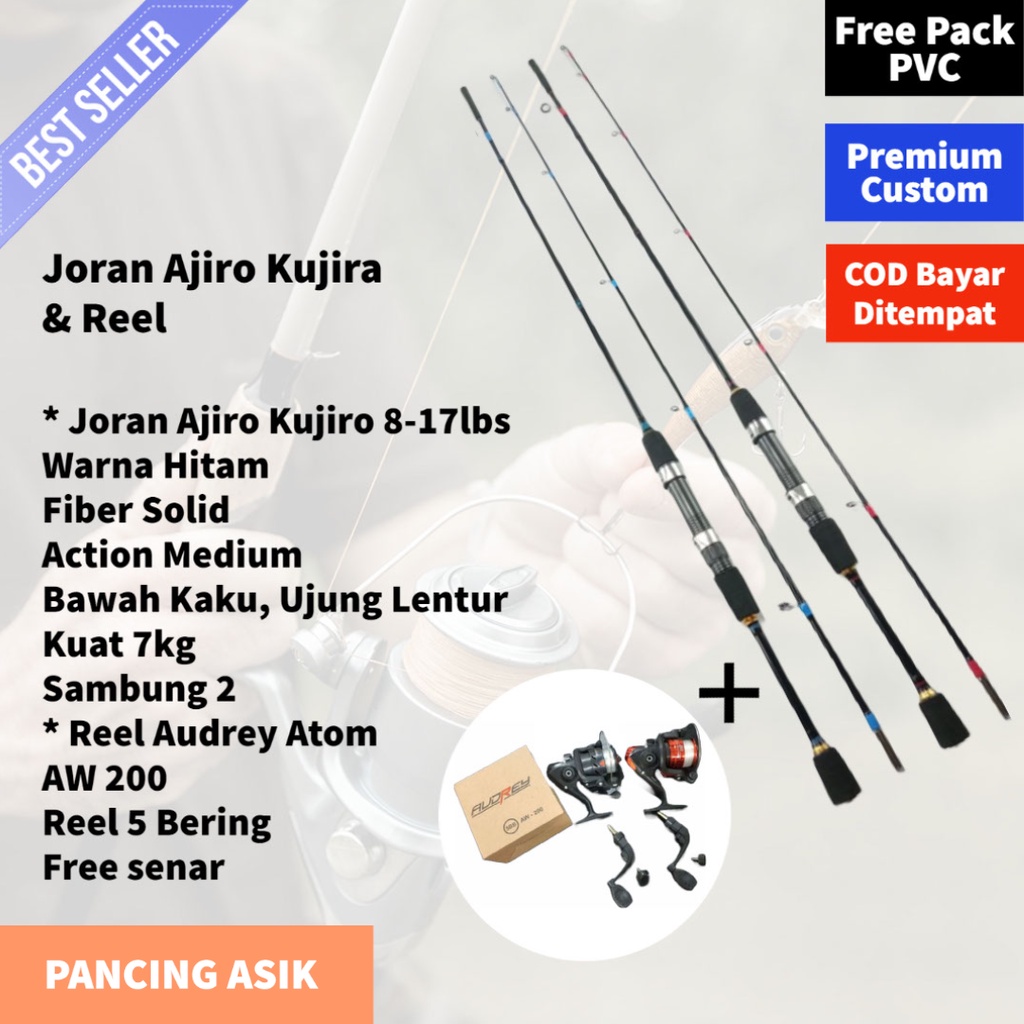 Satu Set Joran Casting Kujira 6-12lb 150cm, 165cm, 180cm, 200cm dan Reel Daido Atom + Senar / Paket 