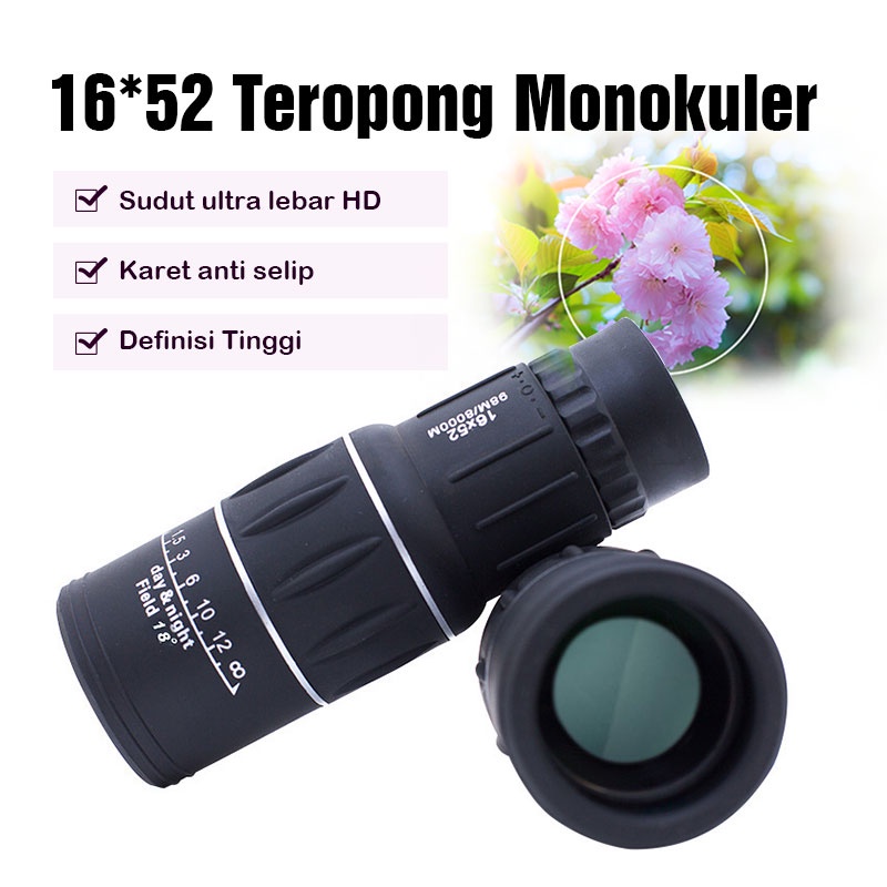 DELTA 16*52 Teropong Monocular Perbesaran Lensa Coating Jernih /Teleskop Lensa Zoom / Monocular 16*52 40mm Teropong Focus Jarak Jauh-1