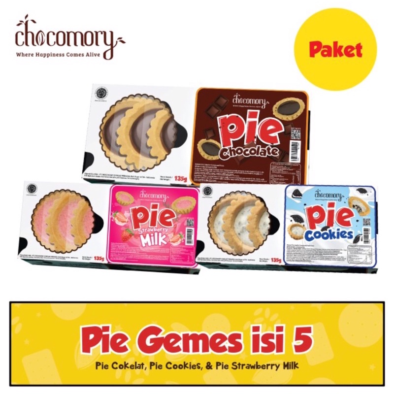 

Chocomory Pie Isi 5pcs / 20pcs Chocolate / Cookies N Cream | Kue Kering Pia Khas Puncak Bogor