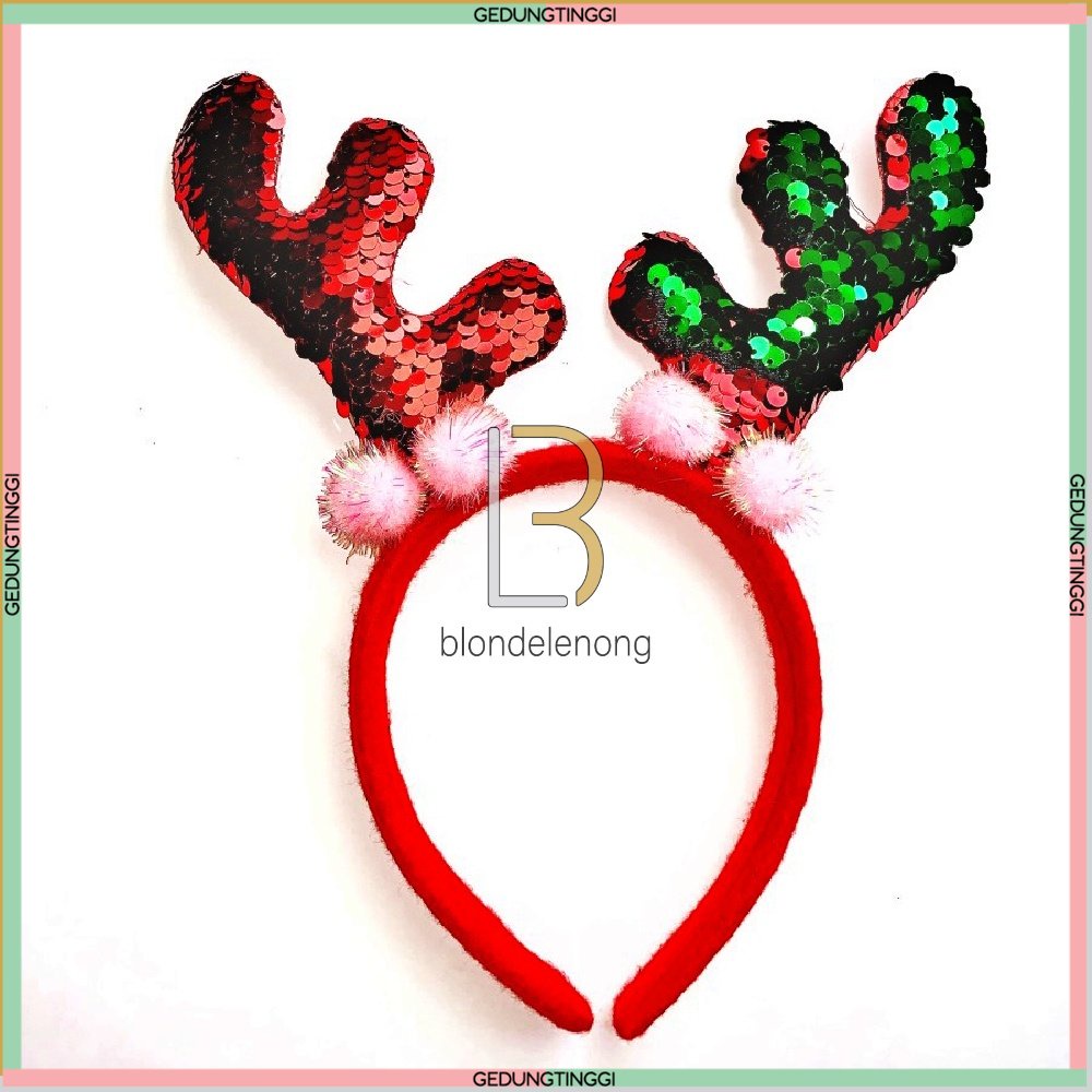 Bando Bandana Jepit Jepitan Ikat Asesoris Aksesoris Fashion Rambut Anak Anak Bayi Baby Perempuan Dewasa Lampu Led Hiasan Dekorasi Ornamen Ornament Pita Pohon Natal Merry Christmas Chrismast Xmas Tanduk Rusa Santa Claus Korea Foil Gold Emas Murah Lucu Set