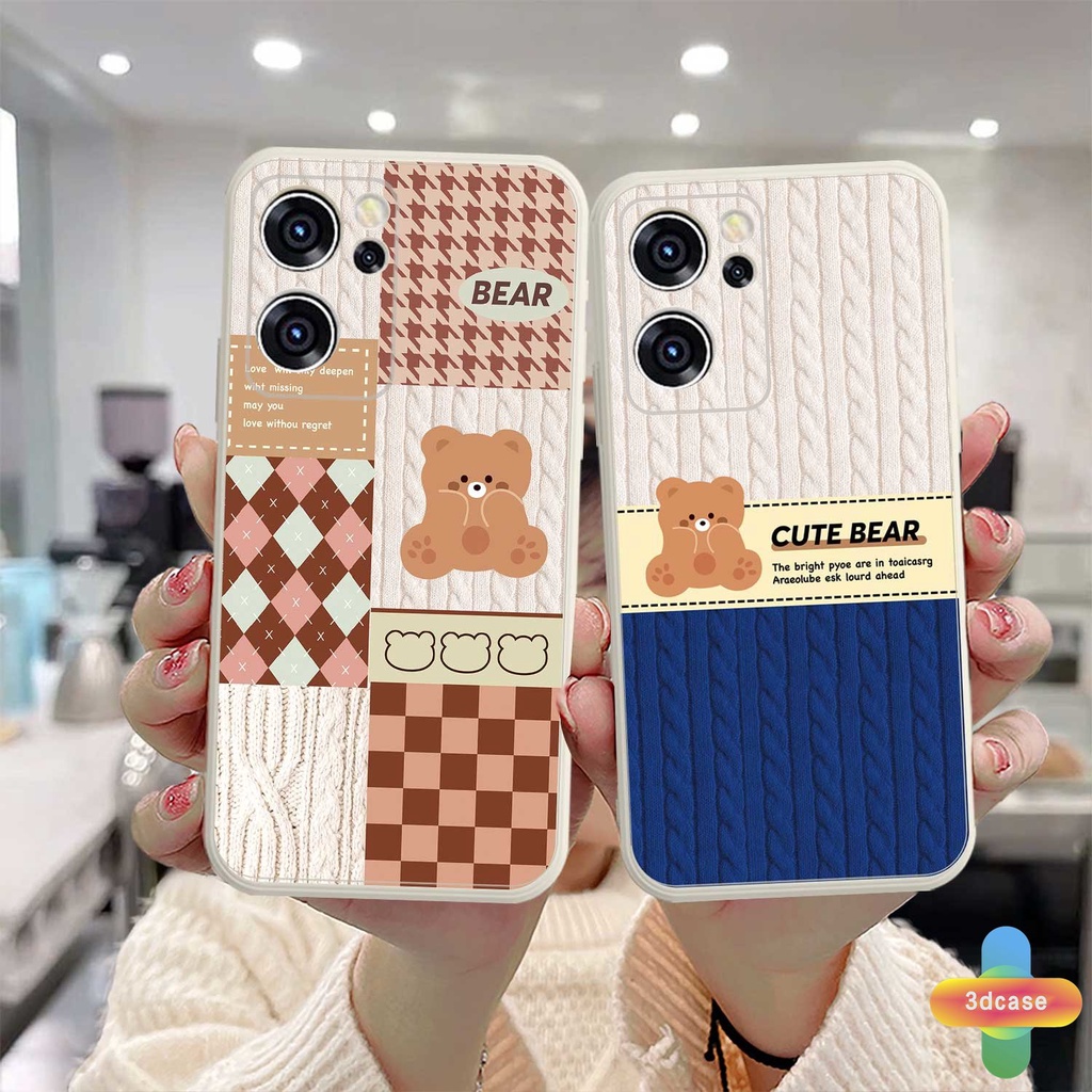 OPPO A54 A5S A3S A57 A15 A76 A96 A16 A95 A55 A7 A5 A9 A31 A53 A33 2020 A12 A1K A77 A54S A77S Reno 7 9 8 6 4 5F 4F  5 06 Lite A74 A15S A52 A11K A92 A35 A11 A93 A32 A72 A94 A53S F19 F21 F17 Rajut Motif Kotak Kartun Soft Case Beruang