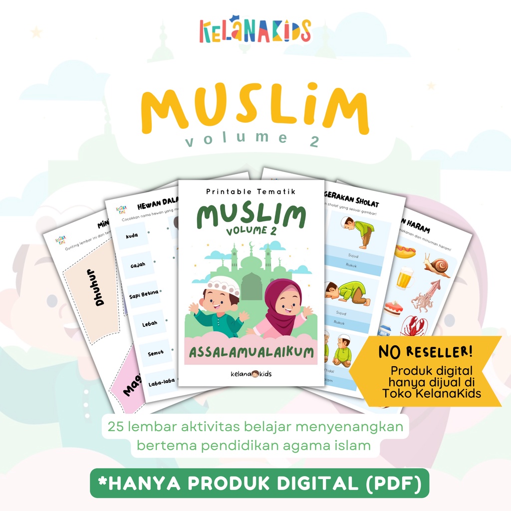 Printable Worksheet Tema Muslim 25 Lembar Buku Belajar Agama Islam Anak 3-6 Tahun Vol 2 TK PAUD PDF