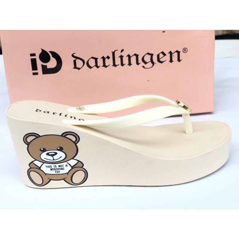 Darlingen M*schino Bear Sandal Wanita Wedges Import Terbaru Korea Jepit Tinggi 7cm