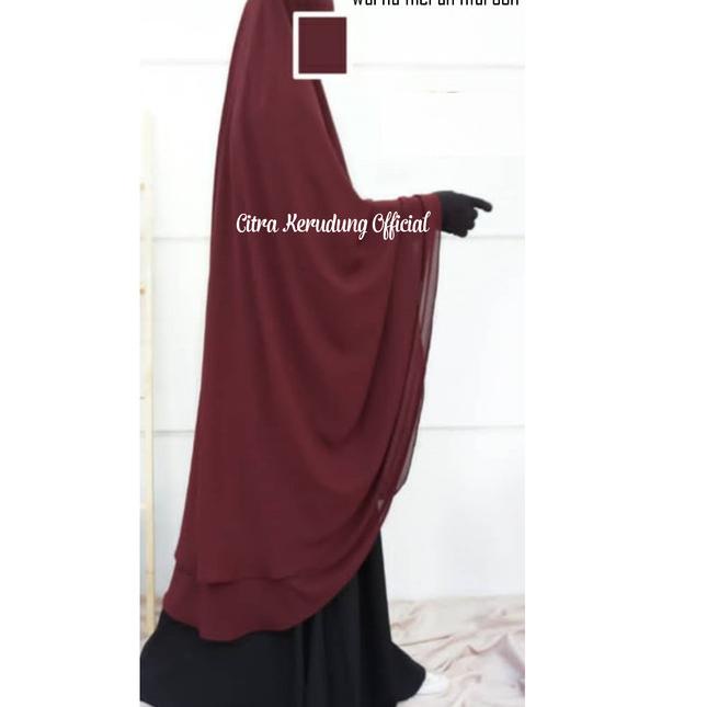 Jilbab Syari Ceruty Babydolls premium import model polos 2 Layer - Merah Maroon