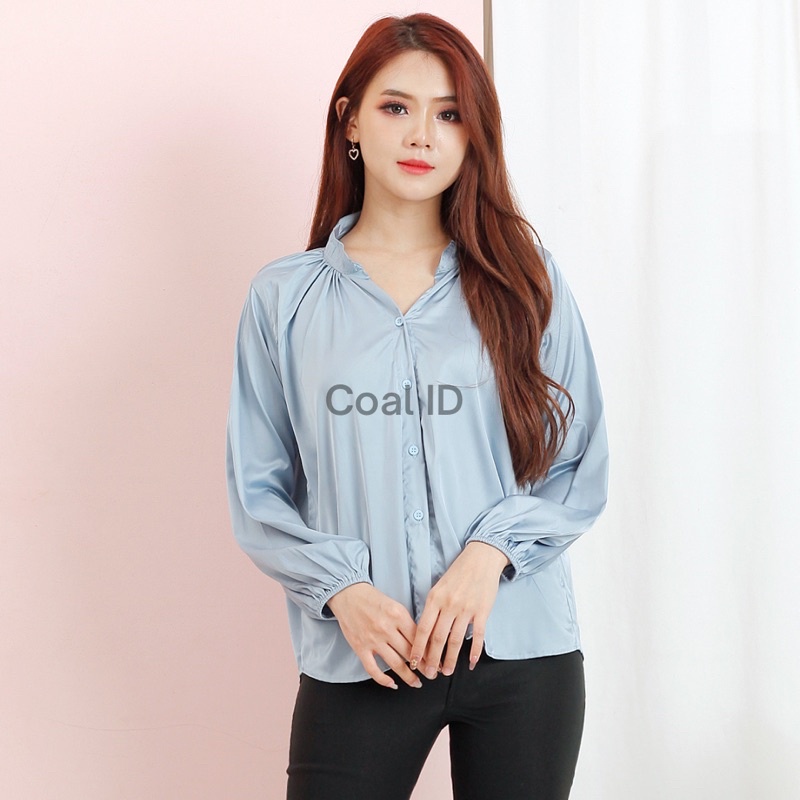 ANNA Blouse Atasan Satin Silk Kemeja Oversize Wanita