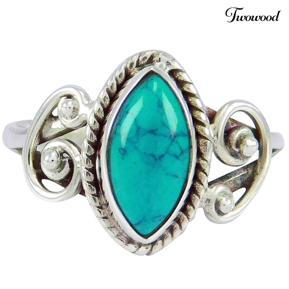 Perhiasan Cincin Jari Wanita Model Ukir Tibetan Antik Aksen Turquoise Untuk Hadiah